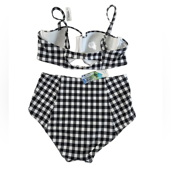 NWT Adore Me Vivien Contour black white gingham bikini 38D top & large bottom - Picture 6 of 16